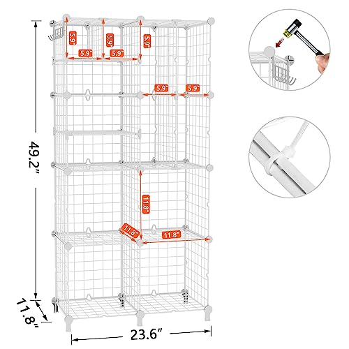 AWTATOS Closet Organizer, Wire 8 Cube Storage Organizer, DIY Portable Closet Clothes Organizers Storage Shelves with Partition, Cubby Shelving for Home, Office, Bedroom, Garment Racks, White - Thumbnail 3
