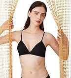 Zoe Jacobs Triangle Bralette, Cotton Bras for Women with Small Chest, Deep V Bra No Underwire, Black Padded Bralettes, Small