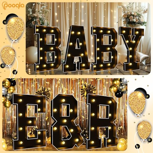 Image of Pooqla 3FT Marquee Light Up Letters, Black Large Letter & Party Decorations | LED Marquee Letters 3 Feet Tall, Black Giant Mosaic Letters Gift for Boys Men Birthday Anniversary Wedding Decoration