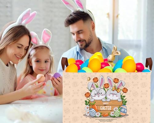 Image of Large Rectangular Easter Baskets Empty Waterproof Boy Toy Box Foldable Kid's Gifts Storage Bin Spring Room Decor(Boy Girl Cute Rabbit)