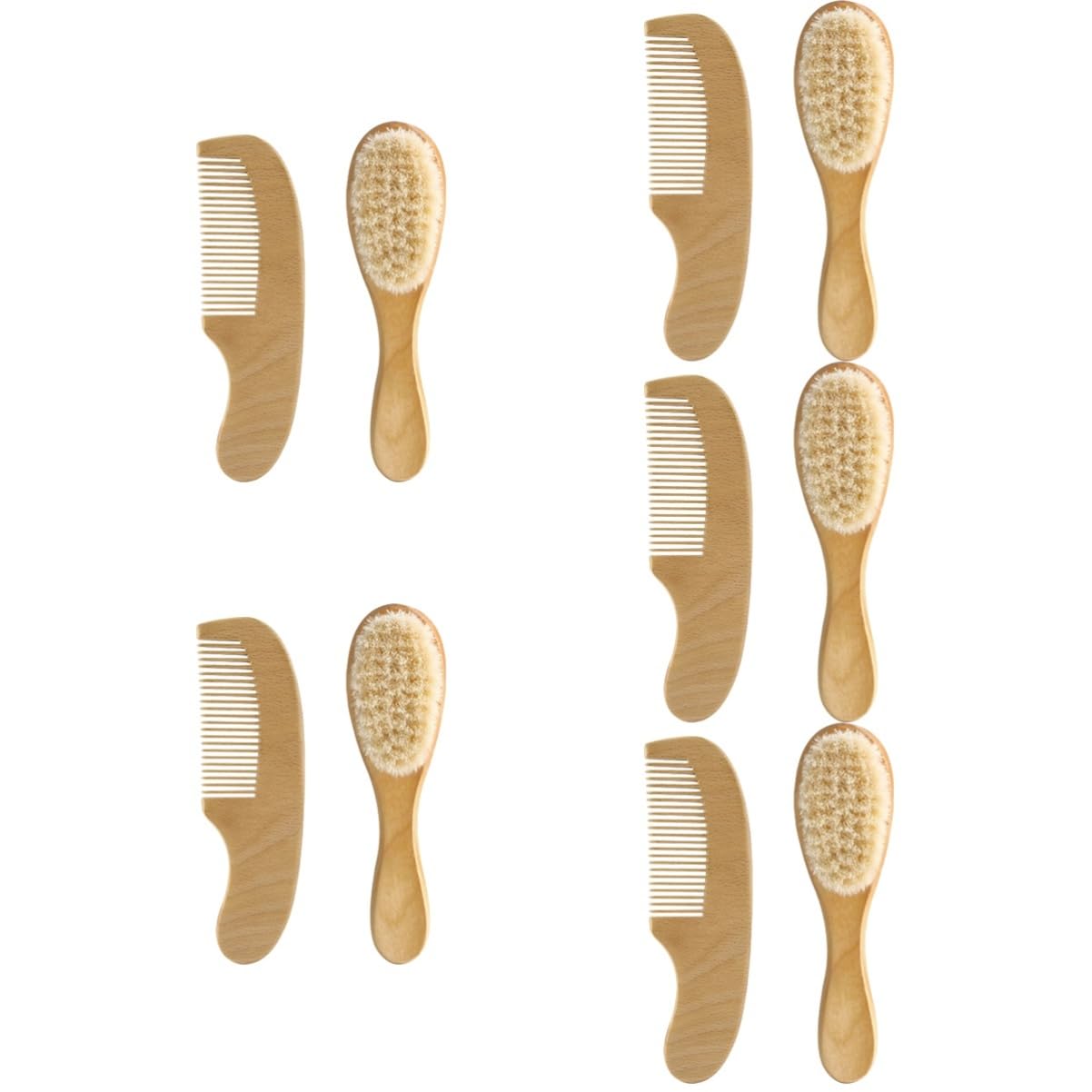 VICASKY 5juegos Peine y Cepillo De Cabello Para Bebés Cepillo De Lana y Peine De Madera Natural Para Cuidado Del Cabelludo De Recién Nacidos Para Baño y Masaje Del Cabelludo