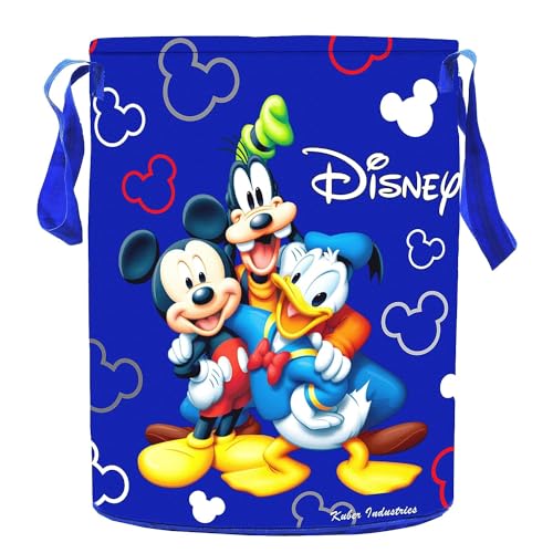 Image of Kuber Industries Round Laundry Basket For Clothes|Disney Team Mickey Print|Toy Storage Organizer|Capicity 45 L (Blue)