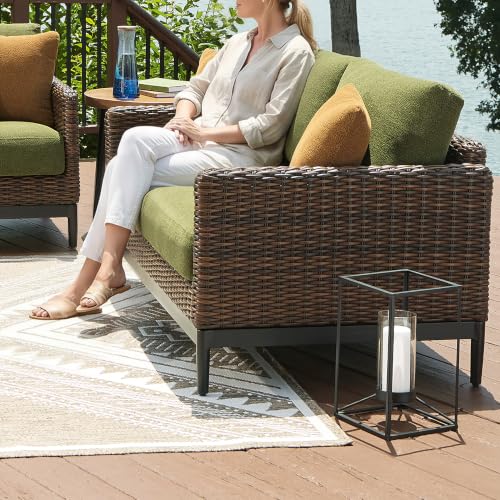 Signature Design by Ashley Horizon Hall Casual Outdoor Loveseat with Cushion, UV-Resistant Nuvella Fabric, Resin Wicker & Aluminum Frame, Ideal for Deck or Lanai Furniture, Green & Dark Brown - image 4