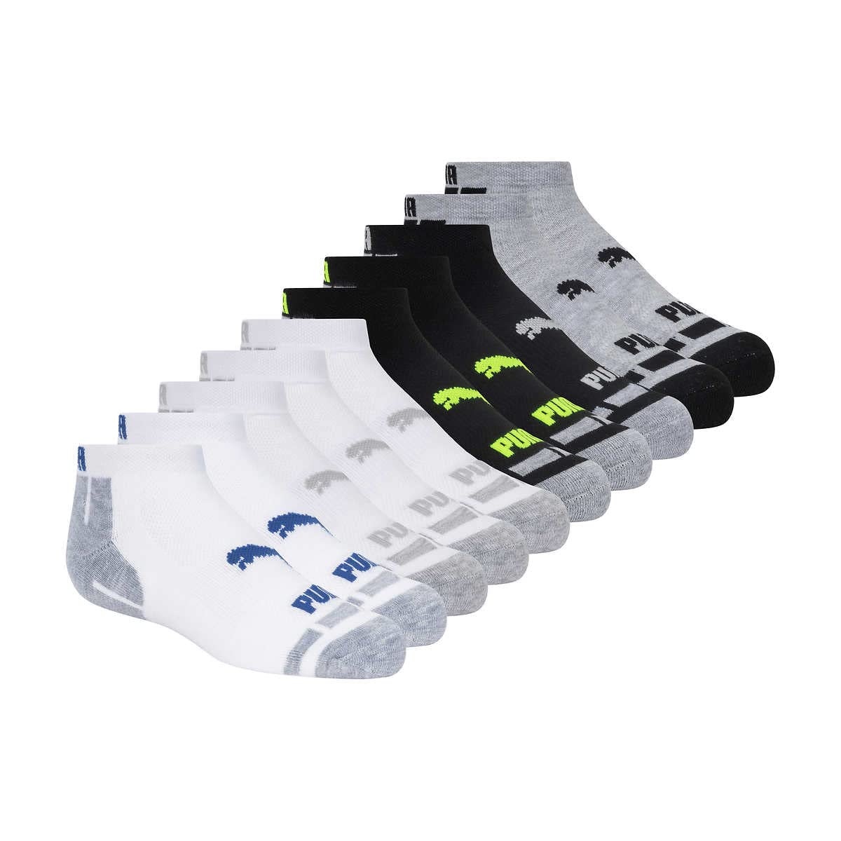 Puma Low Cut Kids Socks Dry Cell Moisture Wicking Stay Cool Dry Arch Support ( 10 Pair) (Youth Shoe Size (4-9.5)