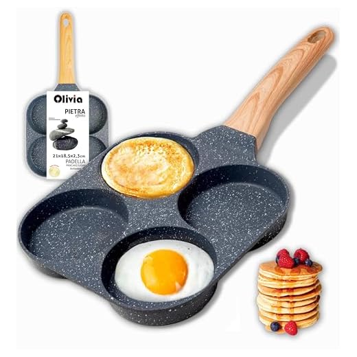 IPEA Padella Pancake Antiaderente per Induzione e Gas - 21 cm - Padella Anti Aderente in Alluminio Per Frittata, Crepes, Uova, Hamburger - Padella da Cucina con 4 Stampi - Manico Super Comfort