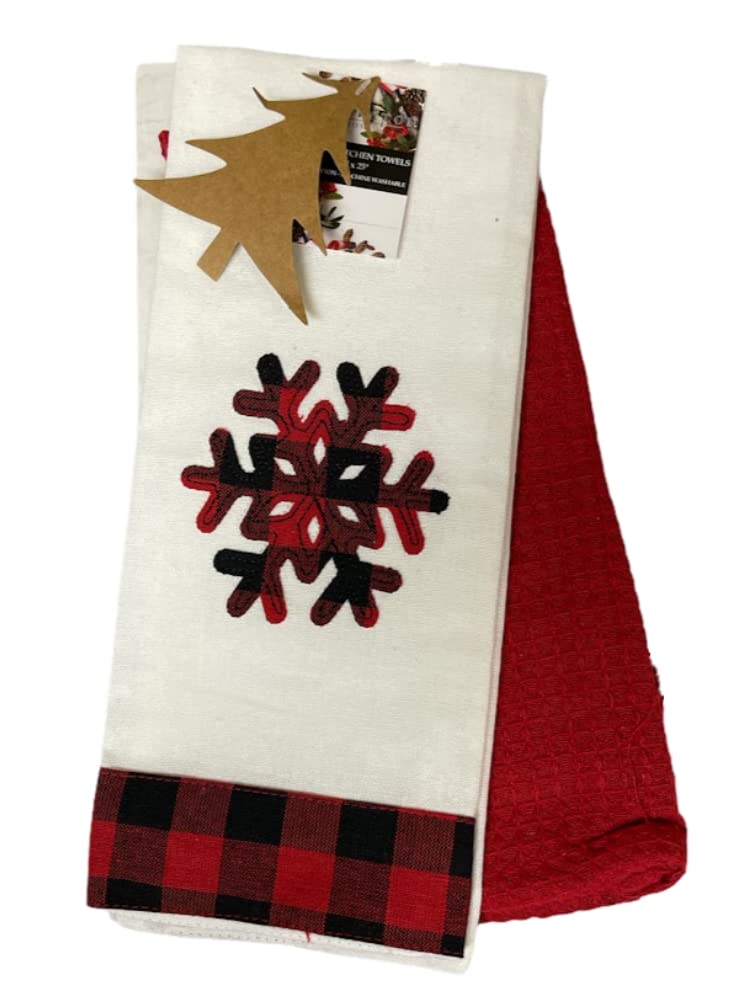 Set of (2) Holiday Kitchen Towels (Red/White, Snowflake)