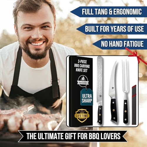 BBQ Carving Knife Set for Meat - 12" Brisket Slicing and 6" Boning Knife for Meat Cutting + 6" Carving Fork & 2 Sheath Covers - Full Tang - Razor Sharp German Steel - Professional & Build to Last - Image 6