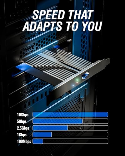 Image of SABRENT 10 Gigabit Ethernet PCIe Network Adapter - PCIe 3.0 x4 Card, Aluminum Heatsink, Backward Compatible with 5GbE /2.5GbE /Gigabit /Fast Ethernet, Fits x4 /x8 /x16 Slots, Status LEDs (NT-10PE)