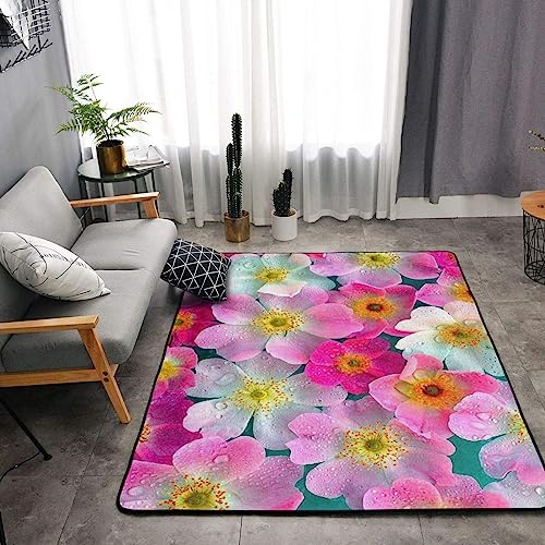 Tapis de salon flanelle douce moderne grand format rectangulaire fleuri - 5