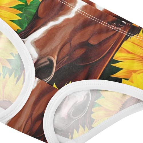 Cotton Girls Underwear Toddler Brown Horse Vibrant Sunflowers Little Girl Panties Fun Print Kids Briefs Undies 2t4