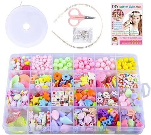 Image of MAGHROLA Beads Kit for Kids - Colorful Bracelet Beads Set with Clay Charms | DIY Jewelry Making Kit for Girls, Women | Arts & Crafts Bead Kit with Pony Beads, Plastic Beads | Gift Box Set (Pack of 1)