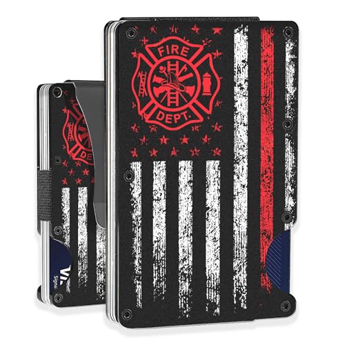 Slim Wallet With Money Clip, Personalized Engraved Fireman Flag Metal Wallet For Firefighter, Blocking Front Pocket Credit Card Holder Minimalist Wallet, 3.35 X 2.13, Black, Mwl0001