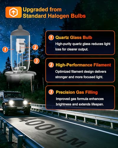 Image of 9003 /H4 Halogen Headlight Bulb, 12V 55W Head Lamps, 4000 Lumens, 3800K,H4 Head Light Bulbs for Car, High and Low Beam,Automotive Light Bulbs,Pack of 2