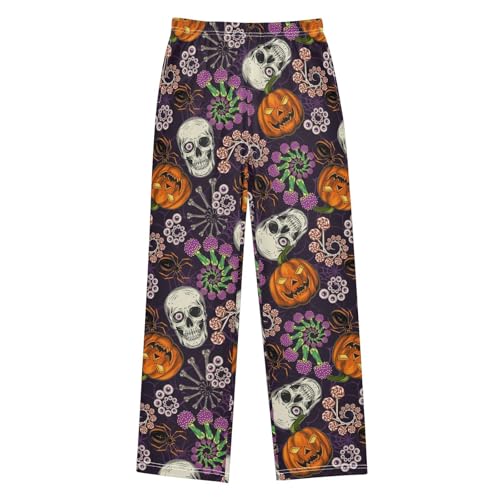 Skull Pumpkin Spider Boys Long Pants Soft Trousers Elastic Waist Kids Lounge Bottoms with Pockets S-XL