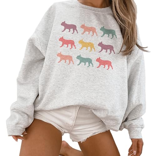 Aurlex Tees Retro Frenchie Sweatshirt, Cute French Bulldog Pet Parent Sweater, Frenchie Dog Mom Gift, Dog Lover Shirt, Unisex Womens Crewneck Sweatshirt Sand3