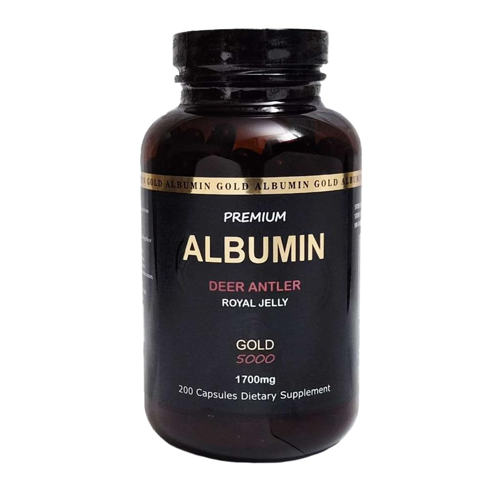 Premium Albumin Gold 5000 Deer Antler Royal Jelly Dietary Supplement - 1700mg 200 Capsules