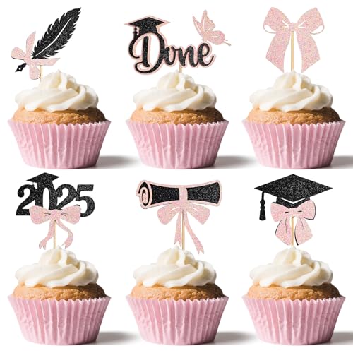 EMORBALS 36 Pcs Graduation Cupcake Toppers 2025, Class of 2025 Cupcake Toppers, Glitter Cake Toppers(Style-1)