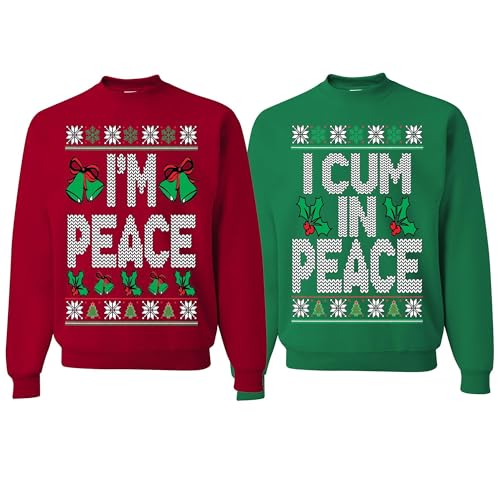 wild custom apparel I Come In Peace Im Peace Couples Matching Set Ugly Christmas Sweater Sweatshirt
