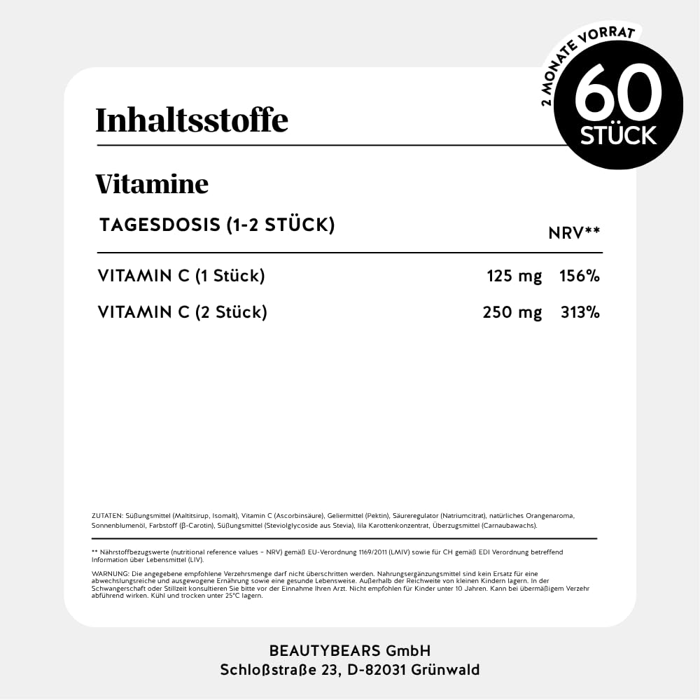 Bears with Benefits - Gummibärchen Vitamin C - Stoffwechsel - 60 Stück