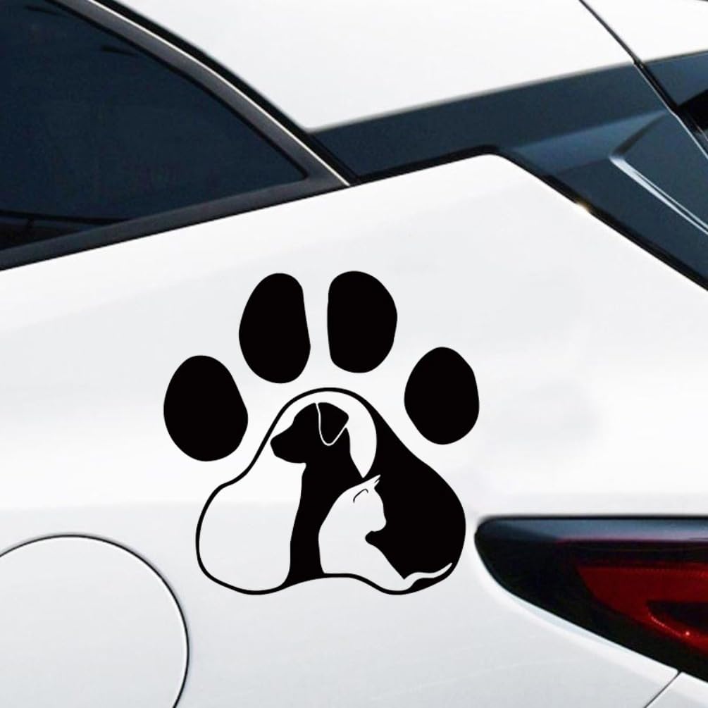 Lot de 2 autocollants de voiture mignons de 13,5 x 14 cm avec motifs de pattes de chien et de chat, autocollants en vinyle mignons pour voiture, camion, ordinateur portable, décoration durable pour - 4