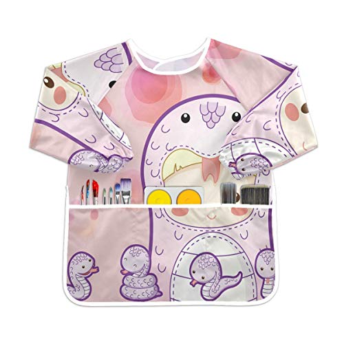 ピンクスネークかわいい幼児用キッズスモック子供用防水エプロンアートペインティングスモックよだれかけ3ポケット付き