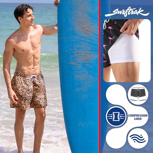 Swim Trunks Mens Bathing Suit 5 inch Inseam Compression Liner Beach Swim Shorts Lightweight Quick Dry Pockets2