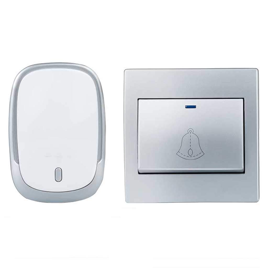 LIUXIUER Wireless Doorbell Waterproof, 36 Music Ringtones 4 Volume Levels Flashing Light Remind Self-Powered Doorbell, 1 Transmitter 1 Receiver, 300M (984FT) Transmission Distance,Silver