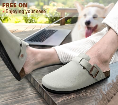 Image of KEMISANT Men Clogs-Comfortable Suede Mules Slippers Sandals Nurse Potato Shoes Unisex-Cushioned Cork-Footbed