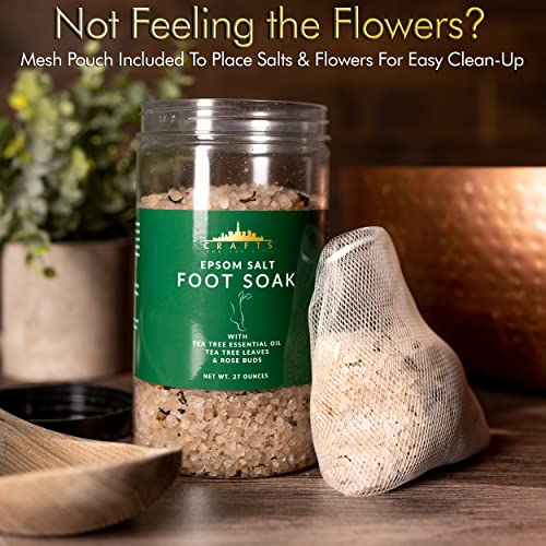 Crafts And The City Epsom Salt Tea Tree Oil Foot Soak Salts for Pain Relief - 27 oz Large Container with Tea Tree & Rose Leaves - Herbal Pedicure Foot Spa Soak Salt for Foot Bath Soaking for Dry Feet - Image 7