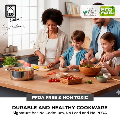 Image of BRA COOKWARE Signature Stainless Steel Stock Pot w /Glass Lid | 9.5 Inch 4 Quart Professional Grade Cooking Pot | PFOA Free Deep Pot | All Cooktops | All Cooktops (incl. Induction) & Oven Safe