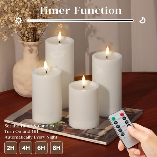 Image of JOIONE Outdoor Waterproof Flameless Pillar Candle with Remote 4 Pack White