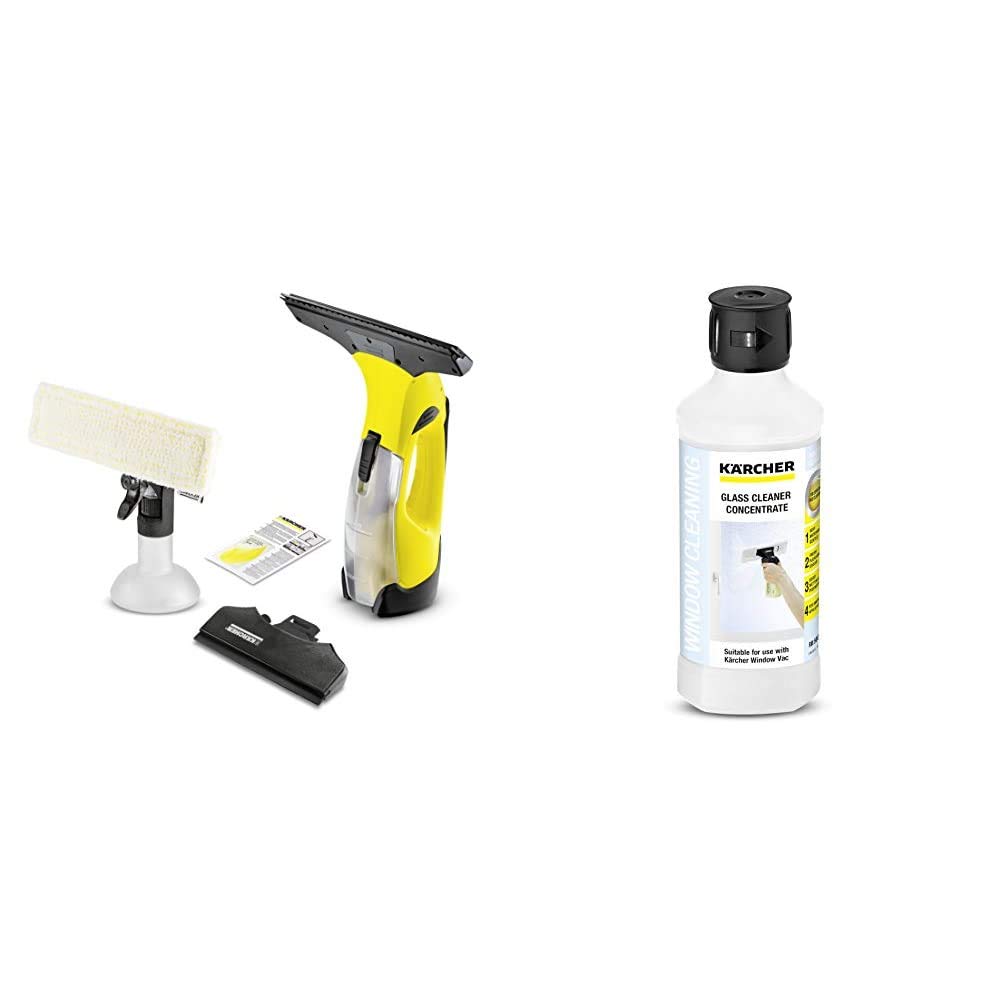 Kärcher16332210 WV 5 Plus N Window Vac, 10 W, 240 V, Yellow/Black + Kärcher 500 ml Glass Cleaning Concentrate for Window Vac
