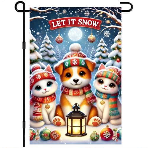 Image of BlissYard Garden Flag Wonderland Puppy Winter 12x18 Inch Polyester