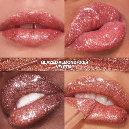 Image of REVLON Super Lustrous Glimmer Gloss, Non-Sticky Lip Gloss, High-Shine Finish, Plant-Based Glitter, 005 Glazed Almond, 3.8 ml