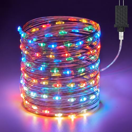 Image of Minetom Multicolored Fairy String Lights, 33 Ft 100 Led Waterproof Starry Firefly String Lights Plug in on Silver Wire, Perfect for Crafts DIY Christmas Party Wedding Bedroom Indoor Decorations