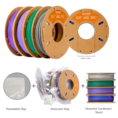 Image of ERYONE Matte PLA Filament Bundle, 1.75mm + /-0.03 mm, Matte Dual Color 3D Printer Filament 0.25kg /Spools, 4 Packs(2.2lbs), Black /White, Red Purple /Green, Pink /Blue, Blue /Purple