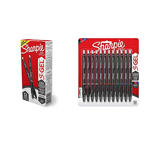 Sharpie S-Gel, Gel Pens, Fine Point (0.5mm), Black Ink Gel Pen, 12 Count & S-Gel, Gel Pens, Medium Point (0.7mm), Assorted Colors, 12 Count