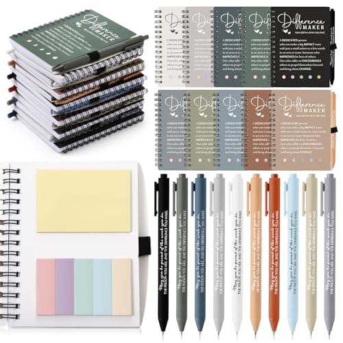 Jetec 12 Sets Difference Maker Gifts for Women Employee Appreciation Journal Notebook with Pen Sticky Notepad Thank You Gifts for Teacher Nurse Team Coworker Volunteer(Classic,Neutral Colors)