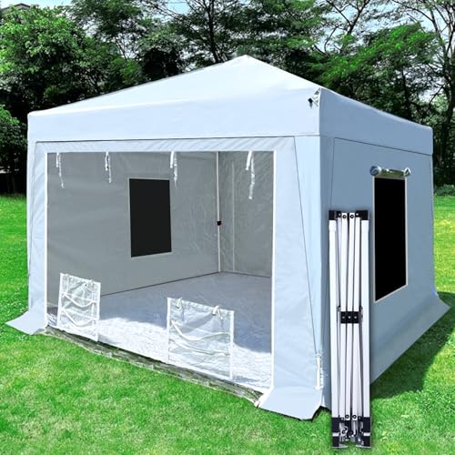 10X10X9FT Waterproof Portable Paint Booth with 2pcs Air Filters & Foldable Frames, Rainproof Spray Booth for Auto Parts, Furniture and Other Items Painting (White)