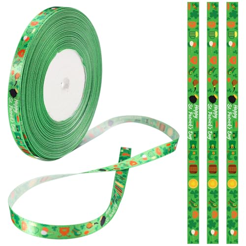 Catálogo para Comprar On-line Cintas en zigzag más recomendados. 45 Cinta del Día de San Patricio, 1x450cm Verde Cinta de Trébol Cinta de Trébol de la Suerte con Borde de Alambre Cinta Decorativa para Envolver Regalos Corona de Lazo Manualidades