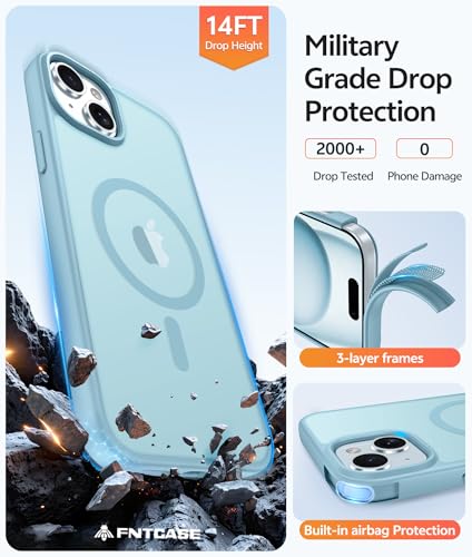 Image of FNTCASE for iPhone 15 Case: for iPhone 14 Case & iPhone 13 Case [Compatible with Magsafe] Translucent Matte Cases with [Screen Protector] Military Grade Shockproof Protective Phone Cover - Teal