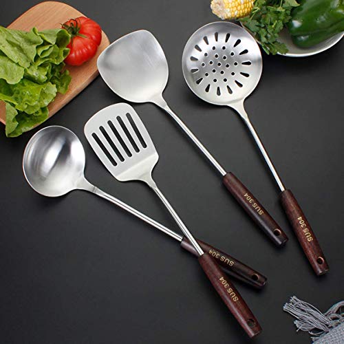 Image of Stainless Steel Slotted Turner Spatula, Professional Food Turner Flipper With Heat Resistant Wooden Handle (H-Ladle+Plainspatula+Slottedspatula+Skimmer), 36 Centimeters