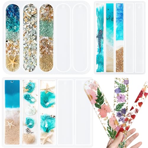Rismise Bookmark Silicone Molds 3PCS Rectangle Bookmark Resin Mold Epoxy Bookmarks Mold for DIY Epoxy Resin Casting Crafts Making Supplies Home Decoration Book Lovers