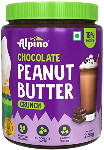 Image of ALPINO Chocolate Peanut Butter Crunch 2.5kg - Roasted Peanuts, Chocolate Paste, Brown Sugar & Sea Salt - 24g Protein, non-GMO, Gluten Free, Vegan - Plant Based Peanut Butter Crunchy