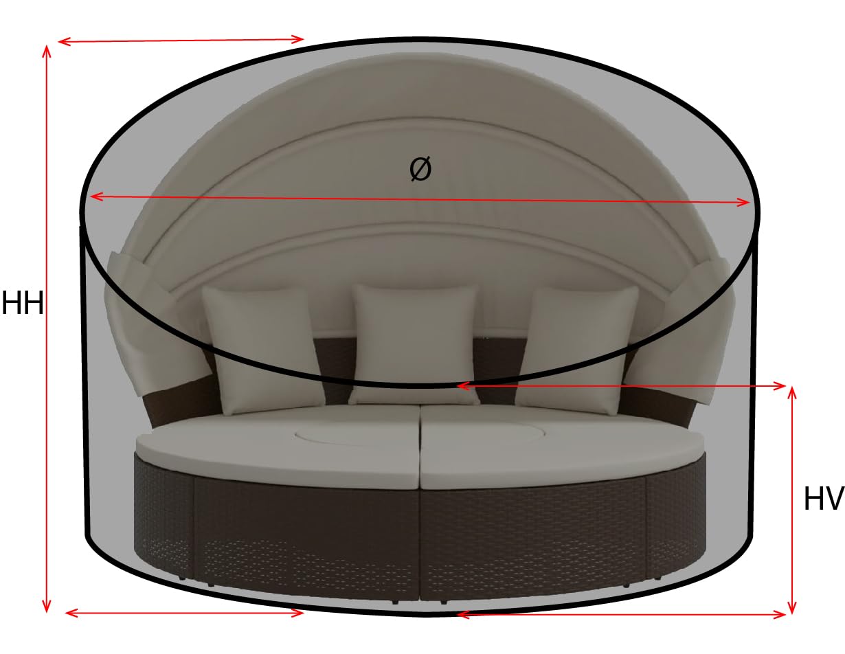 Premium Abdeckplane Sonneninsel Rund Ø 240 x HV 40 x HH 85 cm Holzbank Gartenmöbel Gartentisch Hülle Abdeckung Haube Schutzhülle Abdeckhaube 900 D, 500 g/m², 6.000 mm Wasserbeständigkeit Anthrazit