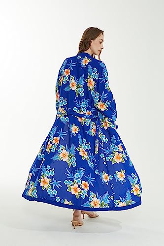 Image of Matchable Family Hawaiian Luau Men Women Girl Boy Clothes in Hibiscus Blue
