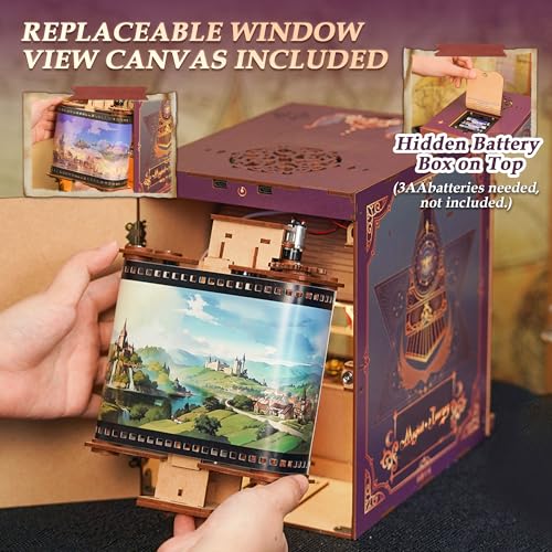 Image of Tonecheer DIY Book Nook Kit for Adults, Miniature Infinity Train Cabin Magical Vintage Carriage Model, Wooden 3D Puzzle Dollhouse Booknook Decorative Bookend Gifts (Magical Journey)
