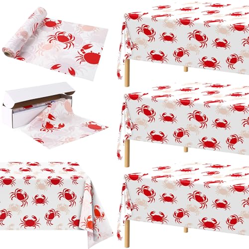 Image of Kochorie 100 Ft x 54 Inch Crab Boil Party Tablecloth Roll with Cutter Box Disposable Plastic Crab Table Cover Roll Waterproof Table Cover for Crawfish Birthday Indoor Outdoor Party Supplies Decor
