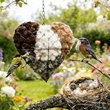 Zupfherz für Vögel, Handgefertigtes Herzförmige Zupfherz Alpakawolle-Spender für Vögel, Alpaka Wolle, Nachfüllbares Vogelhaus Nistkasten, Bietet Unterschlupf Nistmaterial, Frühlingsdeko