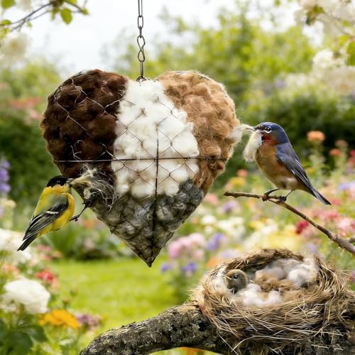 Zupfherz für Vögel Handgefertigtes Herzförmige Zupfherz Alpakawolle-Spender für Vögel Alpaka Wolle Nachfüllbares Vogelhaus Nistkasten Bietet Unterschlupf Nistmaterial Frühlingsdeko